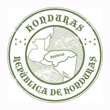 Stamp with the name and map of Honduras, vector illustration