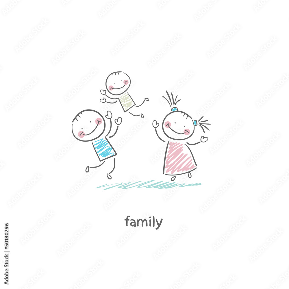 Poster Happy family. Illustration.