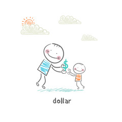 Man giving dollars. Illustration.