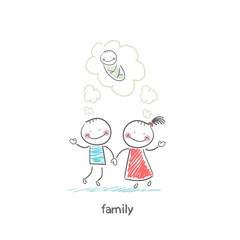 Happy family is waiting for the birth. Illustration.