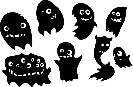 Set of funny ghosts silhouettes