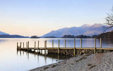 Derwentwater Landing Stage.  The landing stage is on the banks of Derwentwater, Cumbria in the English Lake District national park.