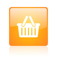 shopping cart orange square glossy web icon