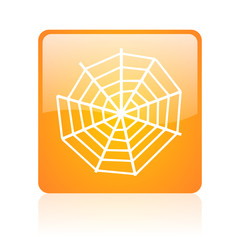 spider web orange square glossy web icon