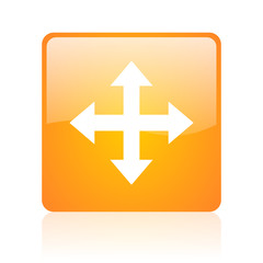 arrows orange square glossy web icon