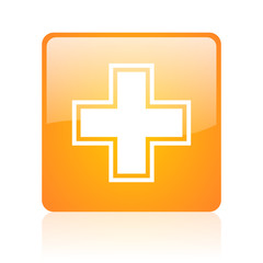 pharmacy orange square glossy web icon