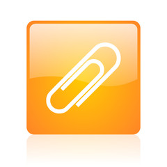 paper clip orange square glossy web icon