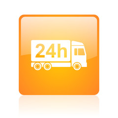 delivery 24h orange square glossy web icon