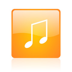 music orange square glossy web icon