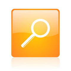 search orange square glossy web icon