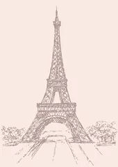Poster Vectortekening van een reeks oriëntatiepunten. De Eiffeltoren in P © Marina
