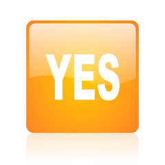yes orange square glossy web icon