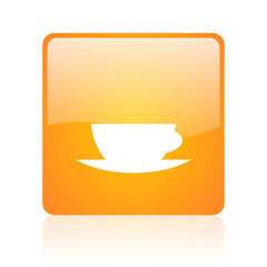 coffee cup orange square glossy web icon