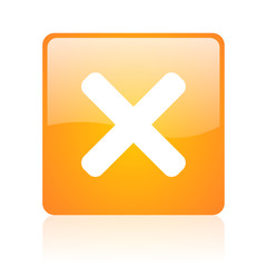 cancel orange square glossy web icon