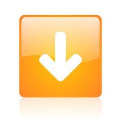 arrow down orange square glossy web icon