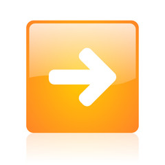 arrow right orange square glossy web icon