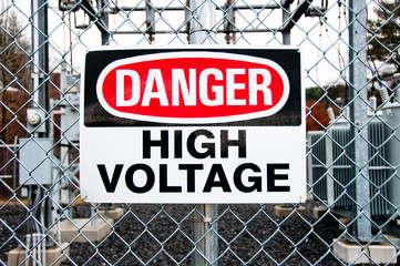 Close up of danger sign at a substation