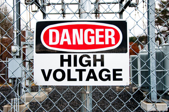 Close up of danger sign at a substation