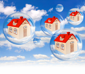 House bubble on the background blue sky on white