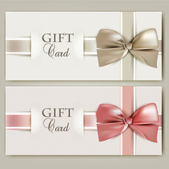 Collection of gift cards with ribbons. Vector background