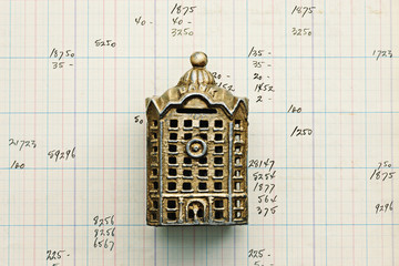 Small building replica on graph paper