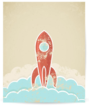 Vector retro rocket with grunge texture