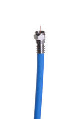 Bunch of blue coaxial cables with connectors