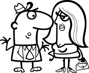 black and white funny couple cartoon