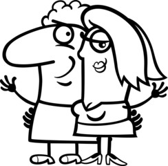 black and white happy couple cartoon