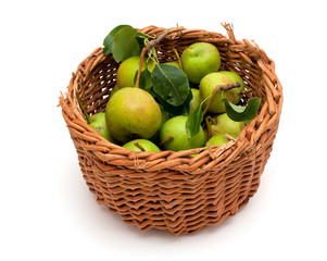pears in a basket isolated on white background