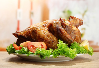 Whole roasted chicken with vegetables
