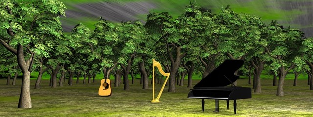 Music in the woods - 3D render © Elenarts