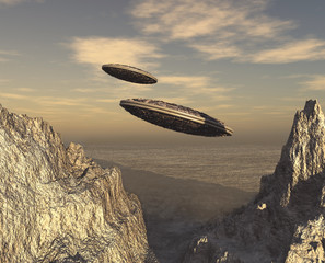 Platillos voladores sobrevolando montañas © anibal