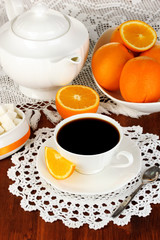 Beautiful white dinner service with oranges