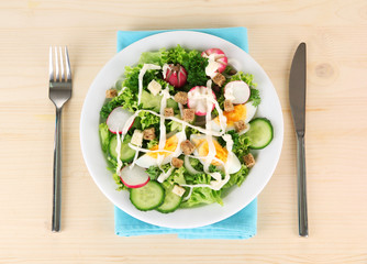 Fresh mixed salad with eggs, salad leaves and other vegetables,