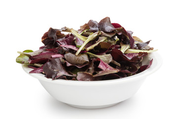 purple spinach leaves in bowl