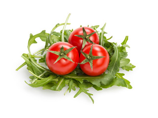 fresh rucola leaves with cherry tomatoes