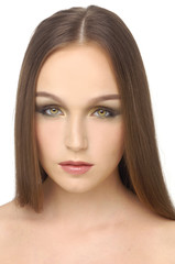 Fototapeta premium beauty woman portrait of young girl with long brown hair