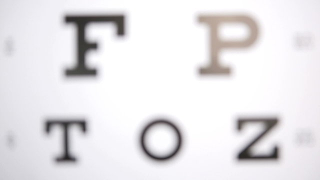 Focus on eye test letters
