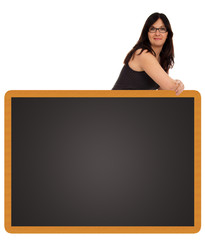 Woman based on a black board