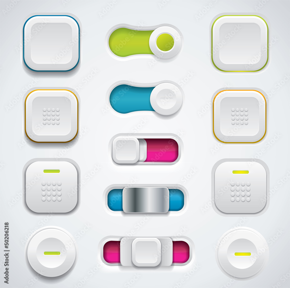 Fototapete Modern UI button set including switches and push buttons