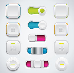 Modern UI button set including switches and push buttons