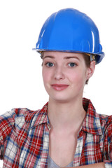 A nervous-looking tradeswoman