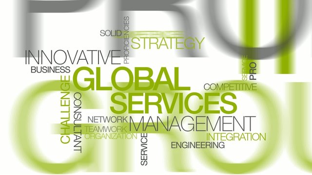 Global services management word tag cloud animation