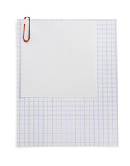 note checked paper and clip on white