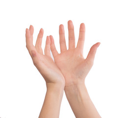 Obraz premium Woman holding palms together, praying