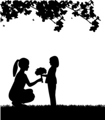 Mother's day celebration between mother and daughter silhouette
