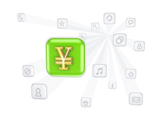 Icon with yen symbol among other icons.