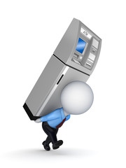 3d small person with ATM on a back.