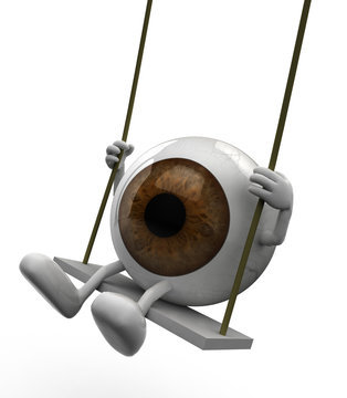 eyeball with arms and legs on a swing